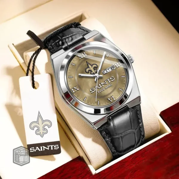 New Orleans Saints Stainless Steel Case With Leather Strap Watch PURWATD102 - Image 9