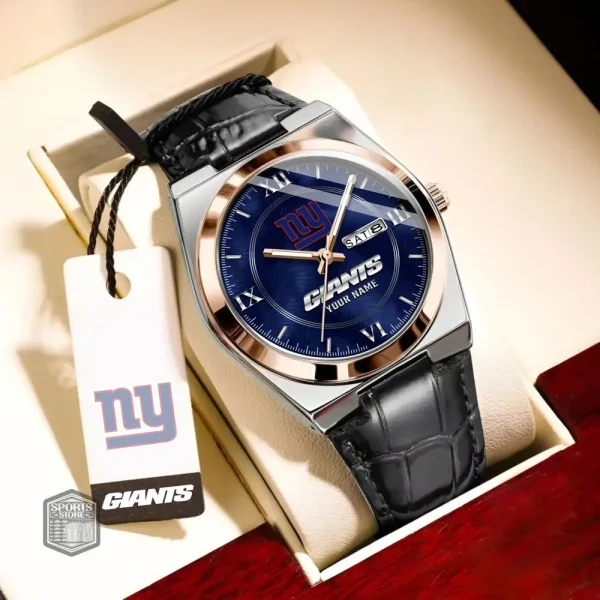 New York Giants Stainless Steel Case With Leather Strap Watch PURWATD103