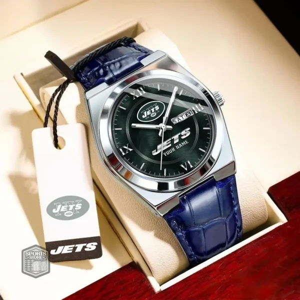 New York Jets Stainless Steel Case With Leather Strap Watch PURWATD104 - Image 2