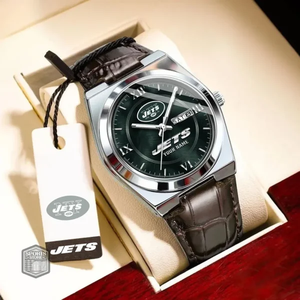 New York Jets Stainless Steel Case With Leather Strap Watch PURWATD104 - Image 3