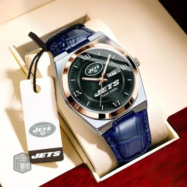 New York Jets Stainless Steel Case With Leather Strap Watch PURWATD104 - Image 5
