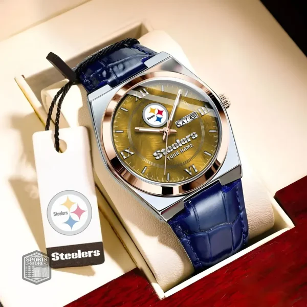 Pittsburgh Steelers Stainless Steel Case With Leather Strap Watch PURWATD106 - Image 2