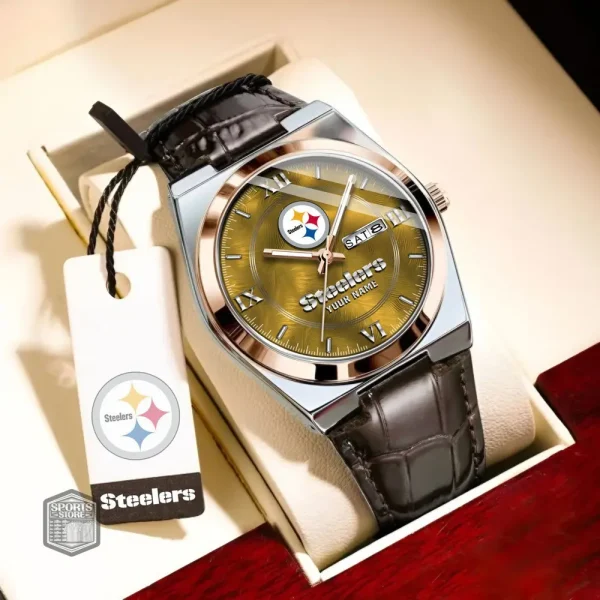 Pittsburgh Steelers Stainless Steel Case With Leather Strap Watch PURWATD106 - Image 3