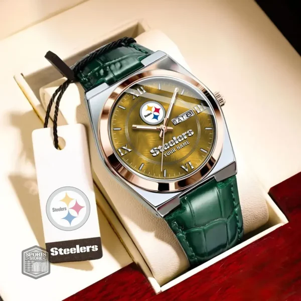 Pittsburgh Steelers Stainless Steel Case With Leather Strap Watch PURWATD106 - Image 4