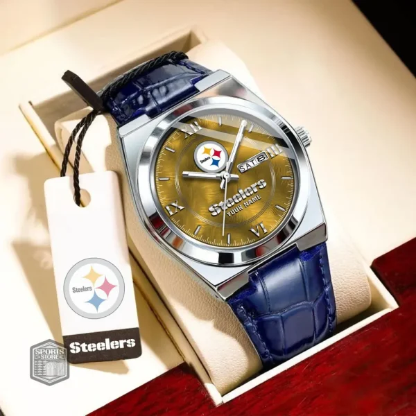 Pittsburgh Steelers Stainless Steel Case With Leather Strap Watch PURWATD106 - Image 5