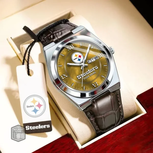Pittsburgh Steelers Stainless Steel Case With Leather Strap Watch PURWATD106 - Image 6