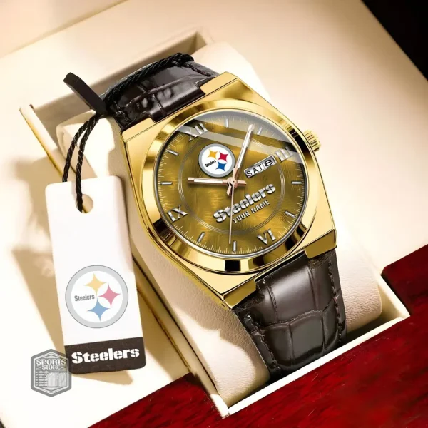 Pittsburgh Steelers Stainless Steel Case With Leather Strap Watch PURWATD106 - Image 8