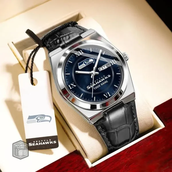 Seattle Seahawks Stainless Steel Case With Leather Strap Watch PURWATD108 - Image 6