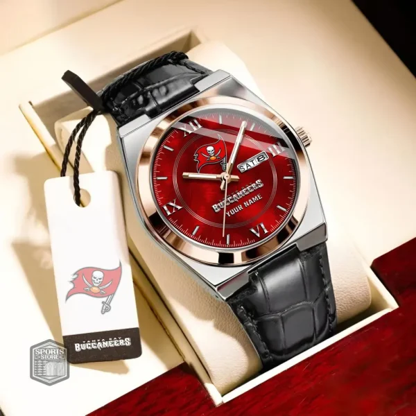 Tampa Bay Buccaneers Stainless Steel Case With Leather Strap Watch PURWATD109