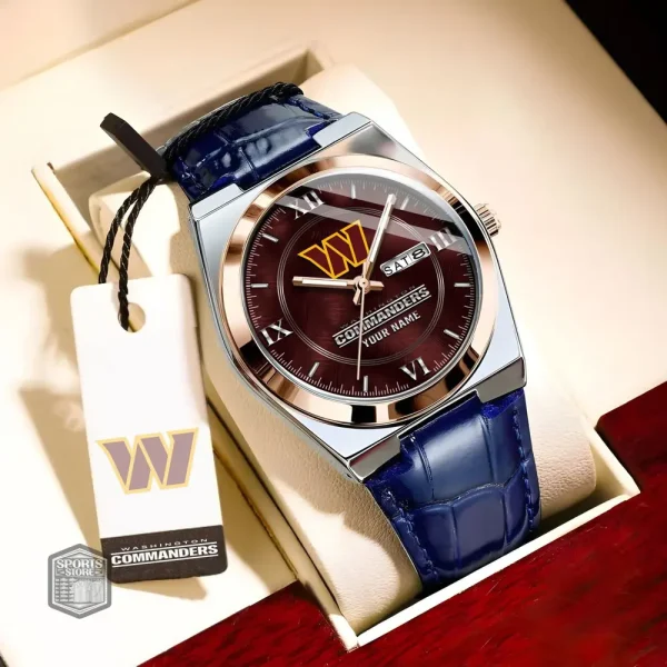 Washington Commanders Stainless Steel Case With Leather Strap Watch PURWATD111 - Image 3