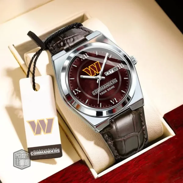 Washington Commanders Stainless Steel Case With Leather Strap Watch PURWATD111 - Image 7