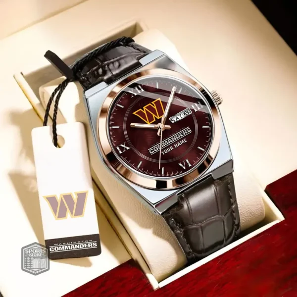 Washington Commanders Stainless Steel Case With Leather Strap Watch PURWATD111 - Image 8