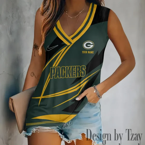 Green Bay Packers V-neck Women’s Vest T-shirt SPTVNECKWVTS110