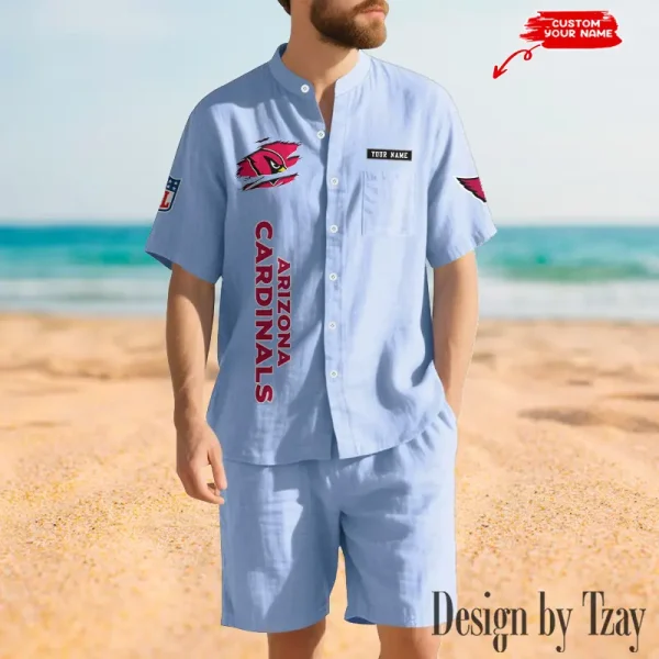 Arizona Cardinals Breathable Summer Linen Shirt And Shorts Men's Two-Piece Set SPTBSLSSMTPS001 - Image 5