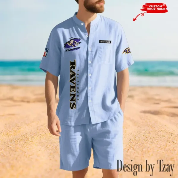 Baltimore Ravens Breathable Summer Linen Shirt And Shorts Men's Two-Piece Set SPTBSLSSMTPS003 - Image 3