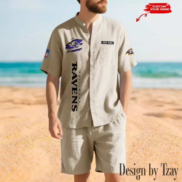 Baltimore Ravens Breathable Summer Linen Shirt And Shorts Men's Two-Piece Set SPTBSLSSMTPS003 - Image 4