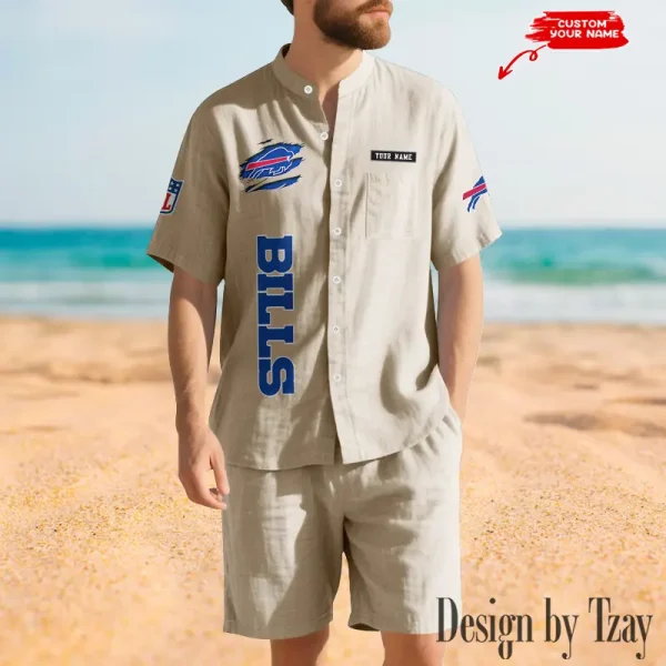 Buffalo Bills Breathable Summer Linen Shirt And Shorts Men's Two-Piece Set SPTBSLSSMTPS004 - Image 4