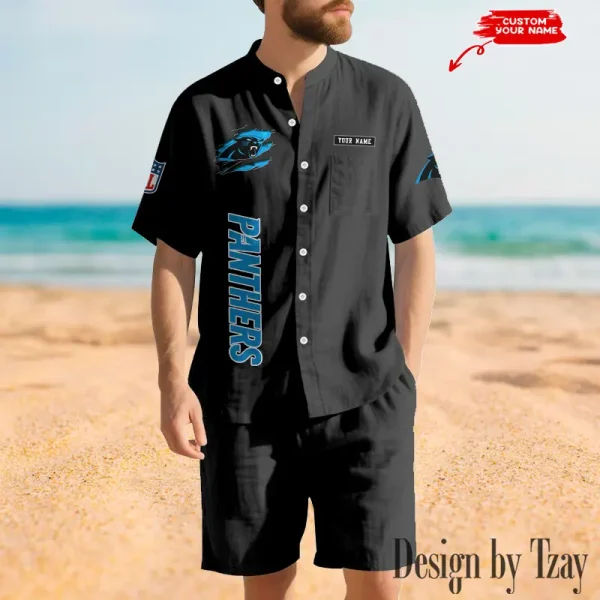 Carolina Panthers Breathable Summer Linen Shirt And Shorts Men's Two-Piece Set SPTBSLSSMTPS005 - Image 2
