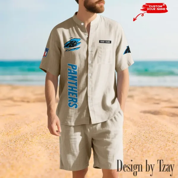 Carolina Panthers Breathable Summer Linen Shirt And Shorts Men's Two-Piece Set SPTBSLSSMTPS005 - Image 3