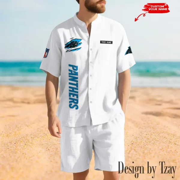 Carolina Panthers Breathable Summer Linen Shirt And Shorts Men's Two-Piece Set SPTBSLSSMTPS005 - Image 4
