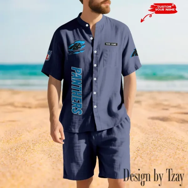 Carolina Panthers Breathable Summer Linen Shirt And Shorts Men's Two-Piece Set SPTBSLSSMTPS005 - Image 5