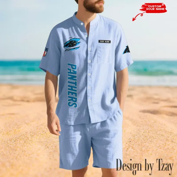 Carolina Panthers Breathable Summer Linen Shirt And Shorts Men's Two-Piece Set SPTBSLSSMTPS005