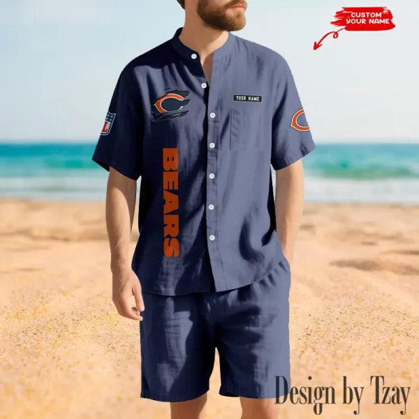 Chicago Bears Breathable Summer Linen Shirt And Shorts Men's Two-Piece Set SPTBSLSSMTPS006 - Image 2