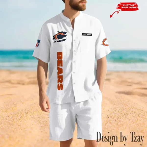Chicago Bears Breathable Summer Linen Shirt And Shorts Men's Two-Piece Set SPTBSLSSMTPS006 - Image 3
