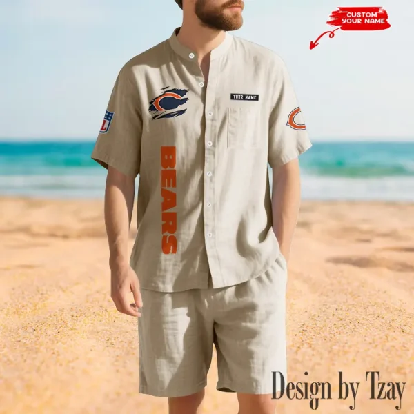 Chicago Bears Breathable Summer Linen Shirt And Shorts Men's Two-Piece Set SPTBSLSSMTPS006