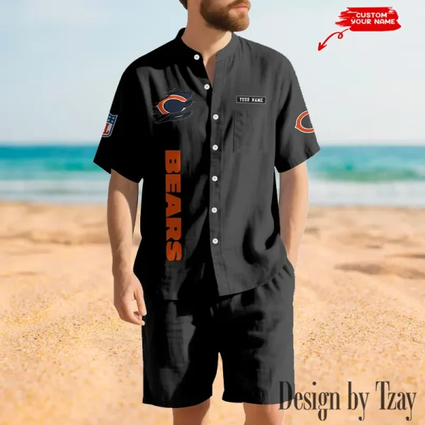 Chicago Bears Breathable Summer Linen Shirt And Shorts Men's Two-Piece Set SPTBSLSSMTPS006 - Image 4