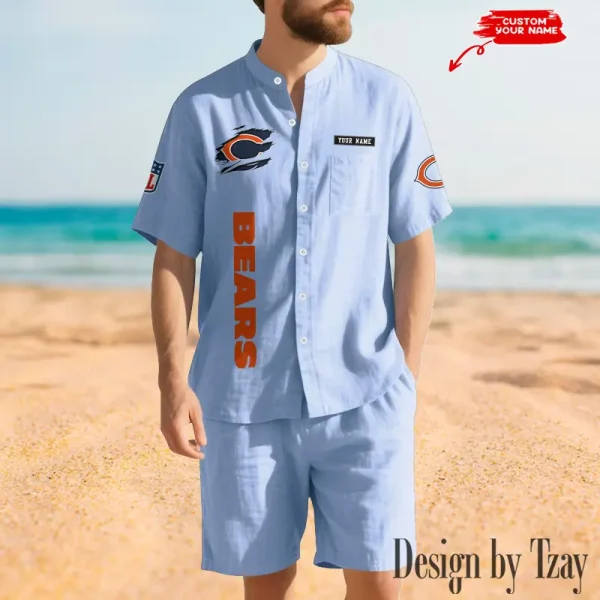 Chicago Bears Breathable Summer Linen Shirt And Shorts Men's Two-Piece Set SPTBSLSSMTPS006 - Image 5