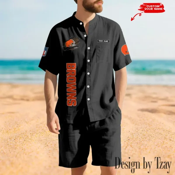 Cleveland Browns Breathable Summer Linen Shirt And Shorts Men's Two-Piece Set SPTBSLSSMTPS008 - Image 5