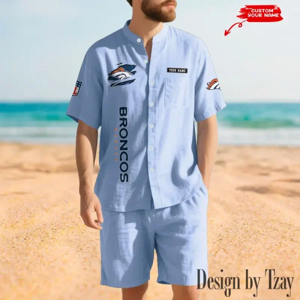 Denver Broncos Breathable Summer Linen Shirt And Shorts Men's Two-Piece Set SPTBSLSSMTPS010 - Image 5