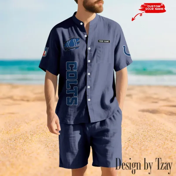 Indianapolis Colts Breathable Summer Linen Shirt And Shorts Men's Two-Piece Set SPTBSLSSMTPS014 - Image 3