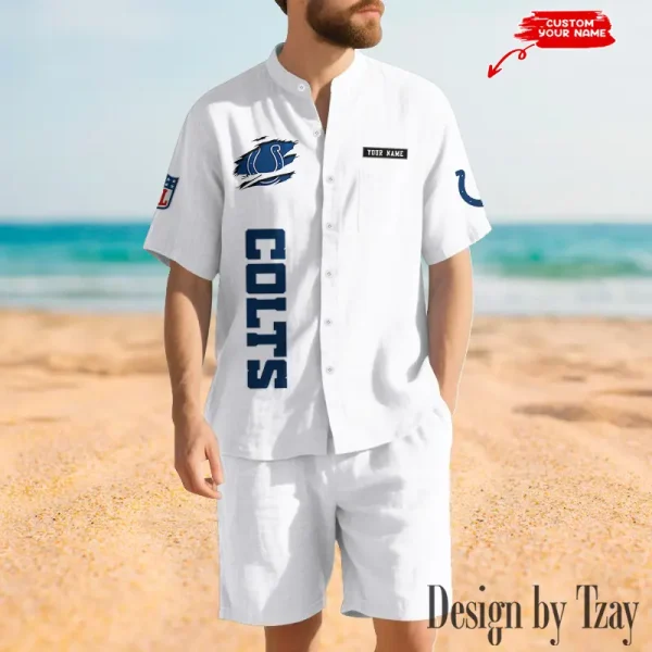 Indianapolis Colts Breathable Summer Linen Shirt And Shorts Men's Two-Piece Set SPTBSLSSMTPS014 - Image 4