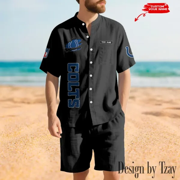 Indianapolis Colts Breathable Summer Linen Shirt And Shorts Men's Two-Piece Set SPTBSLSSMTPS014 - Image 5