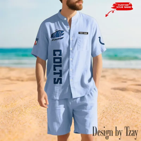 Indianapolis Colts Breathable Summer Linen Shirt And Shorts Men's Two-Piece Set SPTBSLSSMTPS014
