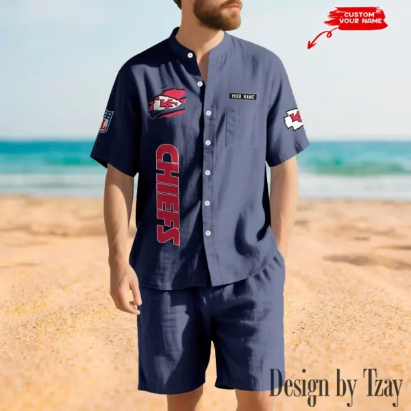 Kansas City Chiefs Breathable Summer Linen Shirt And Shorts Men's Two-Piece Set SPTBSLSSMTPS016 - Image 2