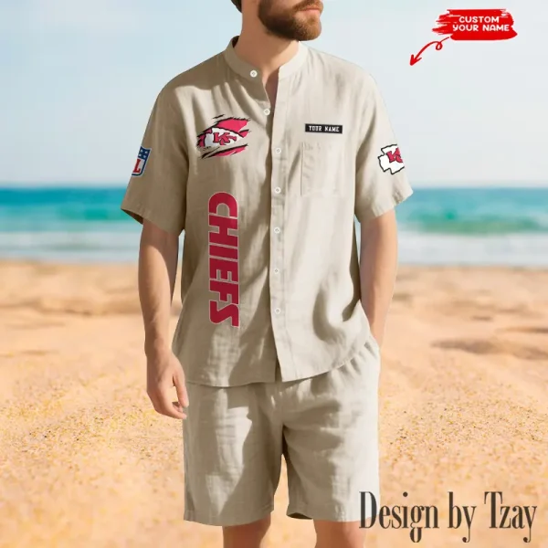 Kansas City Chiefs Breathable Summer Linen Shirt And Shorts Men's Two-Piece Set SPTBSLSSMTPS016 - Image 4