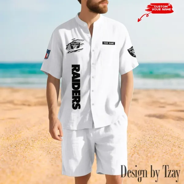 Las Vegas Raiders Breathable Summer Linen Shirt And Shorts Men's Two-Piece Set SPTBSLSSMTPS017