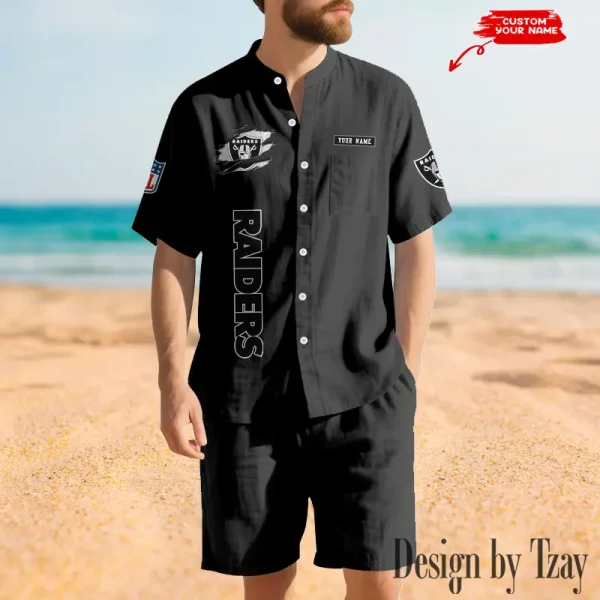 Las Vegas Raiders Breathable Summer Linen Shirt And Shorts Men's Two-Piece Set SPTBSLSSMTPS017 - Image 4
