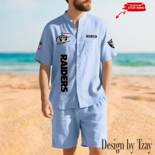 Las Vegas Raiders Breathable Summer Linen Shirt And Shorts Men's Two-Piece Set SPTBSLSSMTPS017 - Image 5