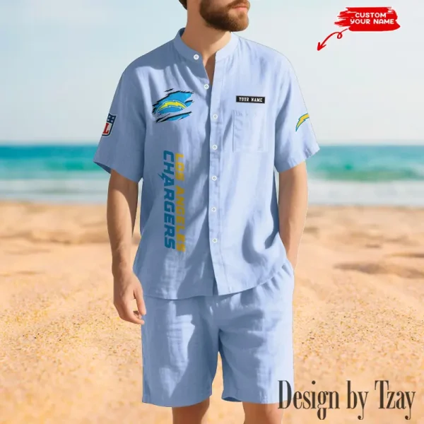 Los Angeles Chargers Breathable Summer Linen Shirt And Shorts Men's Two-Piece Set SPTBSLSSMTPS018