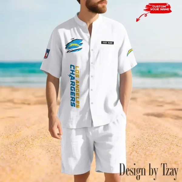 Los Angeles Chargers Breathable Summer Linen Shirt And Shorts Men's Two-Piece Set SPTBSLSSMTPS018 - Image 2
