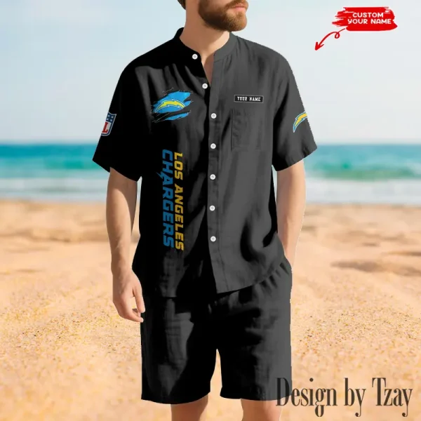 Los Angeles Chargers Breathable Summer Linen Shirt And Shorts Men's Two-Piece Set SPTBSLSSMTPS018 - Image 4