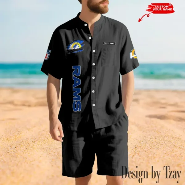 Los Angeles Rams Breathable Summer Linen Shirt And Shorts Men's Two-Piece Set SPTBSLSSMTPS019 - Image 2