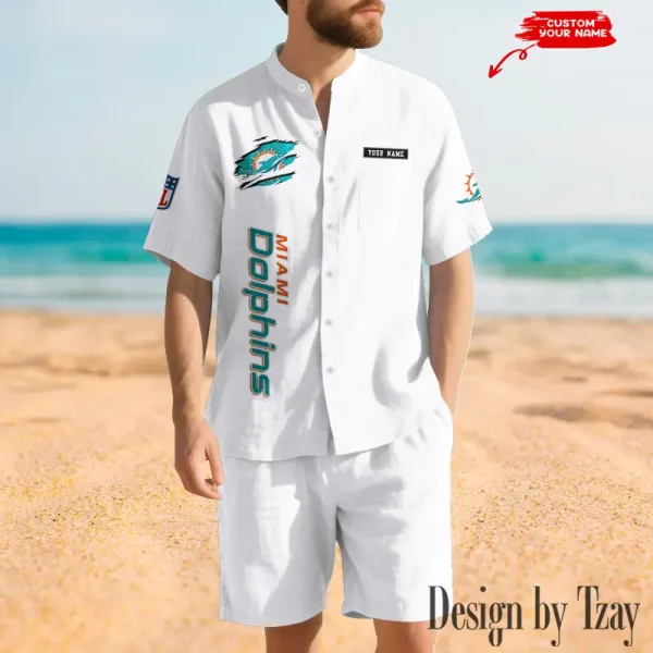 Miami Dolphins Breathable Summer Linen Shirt And Shorts Men's Two-Piece Set SPTBSLSSMTPS020 - Image 4