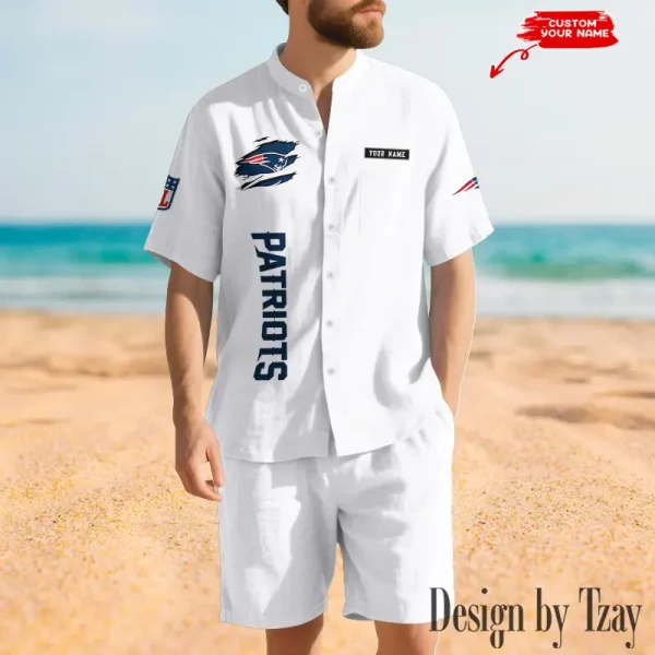 New England Patriots Breathable Summer Linen Shirt And Shorts Men's Two-Piece Set SPTBSLSSMTPS022