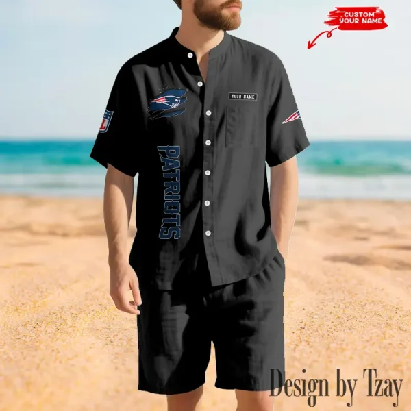 New England Patriots Breathable Summer Linen Shirt And Shorts Men's Two-Piece Set SPTBSLSSMTPS022 - Image 3