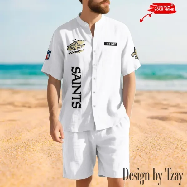 New Orleans Saints Breathable Summer Linen Shirt And Shorts Men's Two-Piece Set SPTBSLSSMTPS023 - Image 2